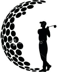 a man playing golf in front of the moon with dots on it's back