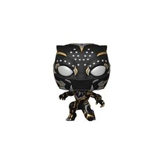 the black panther pop vinyl figure is shown in front of a white background with gold accents