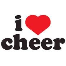 the word i love cheer written in black and white with a red heart on it