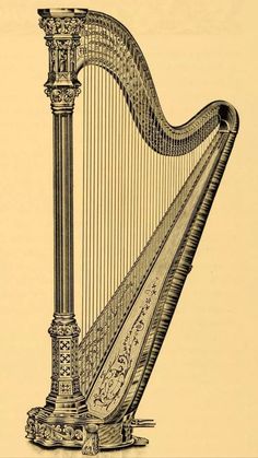 an old drawing of a harp