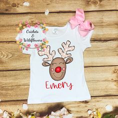 Girls Christmas Shirts, Personalized Christmas Shirts, Science Birthday, Bff Halloween Costumes, Reindeer Shirt, Christmas Shirts For Kids, Bow Shirt, Girls T Shirts, Bow Shirts