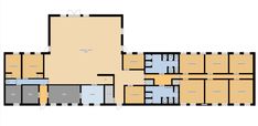 the floor plan for an office building with two floors and several rooms, including one bedroom