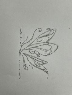 a pencil drawing of a butterfly with drops of water on it's wings and tail