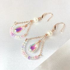 Pearl Earrings Beaded Earrings Pastel Earrings Gift Handmade Earrings - Etsy Thailand Pearl Beaded Drop Earrings, Iridescent Pearl Drop Dangle Earrings, Colorful Beads Pearl Earrings, Beaded Pearl Drop Earrings, Handmade Pearl Beaded Dangle Earrings, Handmade Pearl Beaded Drop Earrings, Iridescent Dangle Beaded Earrings With Ear Wire, Pearl Beaded Dangle Earrings For Pierced Ears, Pearl Beaded Drop Earrings For Pierced Ears