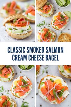 the classic smoked salmon cream cheese bagel is ready to be eaten and put on the table