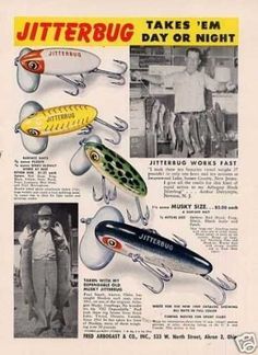 an advertisement for jitterbug lures from the 1950's