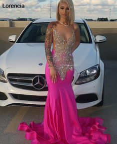 Lorencia Pink Rhinestones Prom Dress African Slay Queen Dress For Blackgirl Silver Beaded Crystal Prom Dress African, Senior Szn, Evening Dress Beaded, Birthday Fit, Gala Gown, Prom Dress Inspo, Slay Queen