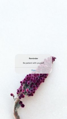 a purple flower with the words reminder on it's side in front of a white background