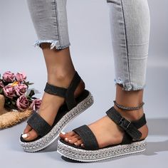 Patterned:Solid colorMaterial:CanvasHeel Type:Platform HeelClosure:BuckleToe Style:Cap toeAll-season:SummerItem ID:RB100795 Casual Wedge Sandals For Summer Party, Casual Summer Party Wedge Sandals, Casual Summer Party Sandals, Black 7, Platform Heels, Platform Sandals, Black And Navy, Farmer, Cape