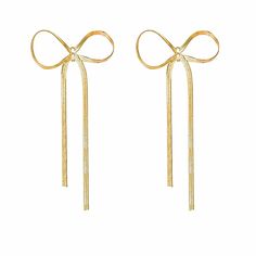 PRICES MAY VARY. These beautiful 925 Sterling Silver Bow Drop Dangle Earrings for Women Long Tassel Chain Earrings Wedding Statement Jewelry Unique Design statement earrings ribbon bow shaped design gold-finish wire shine in the crowd show your charm comfortable to wear all day long lightweight design Excellent Quality 14K gold plated Nickel-free compatible with a variety of skin types length of 3.34 inches Ideal Accessory go perfectly with any look from a day at work to a night out Whether jean Chain Drop Earrings, Design Statement, Silver Bow, Unique Jewelry Designs, Wedding Parties, Drop Dangle Earrings, Earrings Wedding, Elegant Chic, Jewelry Unique