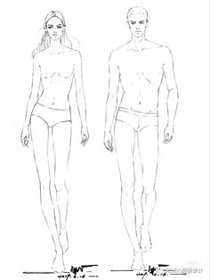 a drawing of a man and woman in swimsuits standing next to each other