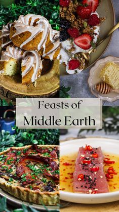 the feasts of middle earth are served on plates with fruit and bread in them