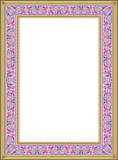 an ornate frame with pink, blue and yellow flowers on the border is shown in this image