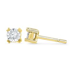 1/20 CT. T.W. Diamond Solitaire Stud Earrings in 10K Gold | Zales Piercings Ear Conch, Jewelry By Brand, Dazzling Earrings, Yellow Bracelet, Diamond Bows, Peoples Jewellers, Solitaire Studs, Diamond Stud Earrings, Diamond Stud