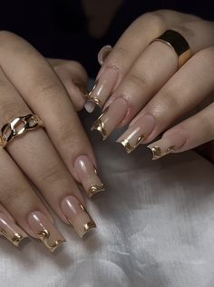 Acrylic Nail Designs Classy, Gold Acrylic Nails, Gold Nail, Simple Acrylic Nails, Long Acrylic Nails Coffin, Long Square Acrylic Nails