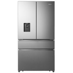 a stainless steel refrigerator freezer sitting next to each other on top of a white background