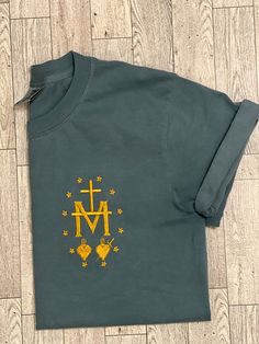 Catholic T Shirt, Green Crew Neck T-shirt With Custom Embroidery, Relaxed Fit Cotton T-shirt As Gift, Casual Embroidered Text T-shirt As Gift, Casual T-shirt With Embroidered Text As Gift, Casual T-shirt With Embroidered Text For Gift, Casual Embroidered Graphic T-shirt As Gift, Cotton Relaxed Fit T-shirt As Gift, Cotton Relaxed Fit T-shirt For Gift