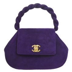 CHANEL Handbag Purple Suede Engraved / Number : 4985622 Pocket : Outside: - , Inside: Zipper Pocket*1 Size(Inch) : W 7.1 x H 5.1 x D 2.8 " Handle Drop. 2.4 " Size(cm) : W 18.0 x H 13.0 x D 7.0 cm Handle Drop. 6.0 cm Color / Material : Purple / Suede Bri Aesthetic, Handbags Aesthetic, Suede Accessories, Twisted Top, Mode Chanel, Orchid Purple, Bag Display, Suede Handbags, Top Handle Bags