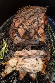 a piece of meat sitting on top of a pan