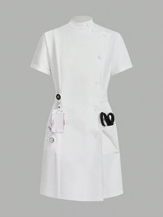 Blanco Casual Collar manga corta Tela tricotada Letras,Liso  Embellished Elástico Ligero Scrub Dress Uniform Nurses, Nurse White Uniform, Lab Coat Aesthetic, Nurse Scrubs Aesthetic, Nurses Uniform Modern, Nurse Scrub Dress, Cardio Aesthetic, White Nurse Dress, Scrubs Uniform Cute