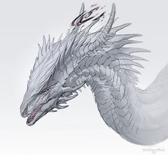 a drawing of a white dragon with sharp claws on it's head and tail