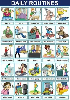 the daily routine is shown in this poster, which shows people doing different things to do