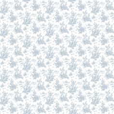 a blue and white wallpaper pattern with small flowers on the bottom half of it