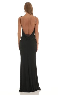 Prom Dress Open Back Long, Open Back Black Dress Long, Scoop Back Prom Dress, Black Backless Prom Dresses, Prom Dresses Black Tight, Backless Dress Vintage, Long Black Fitted Dress Outfit, Black Silk Backless Dress, Flowy Open Back Dress