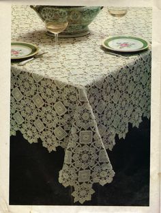 the table cloth has been crocheted and is ready to be used as a centerpiece