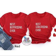 Best Boyfriend & Girlfriend Ever Matching Couple Valentine's Day Shirts - Boyfriend And Girlfriend V-Day Valentines Includes 2 T-Shirts. Brand New. Handmade. Made To Order. Comment Below What Sizes You Need. Bigger Sizes Available Upon Request Unisex Or Women Fitted. After You Place Your Order I Will Send You A Note Asking The What Sizes, Personalization And Fit You Like. Thank You Cute Red Relaxed Fit Top, Casual Red Shirt For Valentine's Day, Casual Red Tops For Valentine's Day, Red Cotton Shirt For Valentine's Day, Red Graphic Tee For Valentine's Day, Cute Couple Shirts, Boyfriend And Girlfriend, Best Boyfriend, Matching Couple