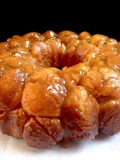 a bundt cake covered in caramel glaze