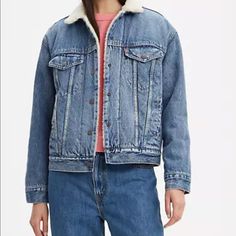 New Without Tags Women’s Sherpa Jacket! So Cute And Fits Slightly Oversized Levi's Winter Outerwear In Medium Wash, Levi's Medium Wash Winter Outerwear, Levi's Relaxed Fit Denim Jacket For Winter, Levis Jacket, Sherpa Jacket, Jean Jackets, Jean Coat, Jean Jacket, So Cute