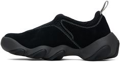 Low-top mesh and suede slip-on sneakers in black. · Logo bonded at vamp · Webbing pull-loop at sock-style collar · Padded Ortholite® insole · Aeroprene™ jersey lining · Sculptural EVA rubber midsole · Treaded rubber sole · Contrast stitching in white Supplier color: Caviar mesh Sporty Black Slip-on Sneakers With Vibram Sole, Casual Black Slip-on Sneakers With Abzorb Midsole, Black Breathable Slip-on Sneakers For Athleisure, Sporty Suede Slip-on Sneakers For Streetwear, Black Functional Slip-on Sneakers, Functional Black Slip-on Sneakers, Functional Black Mesh Slip-on Sneakers, Black Mesh Functional Slip-on Sneakers, Suede Slip-on Sneakers With Rubber Sole For Streetwear