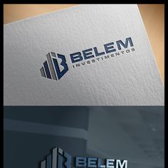 the logo for belem investments is shown in three different colors and font styles, including blue