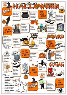 a halloween poster with words and pictures for each word in the text, it is written on