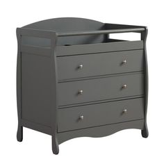 a baby crib with drawers in grey