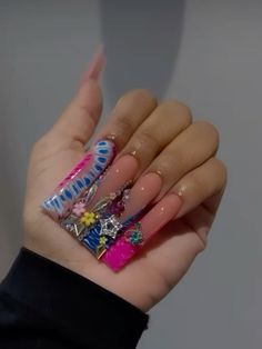 Colorful Freestyle Nails, Summer Freestyle Nails, Blk Nails, Freestyle Nails, Poppin Nails, Nails Colorful, Colorful Nails, Colored Acrylic Nails