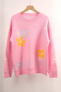 Pattern: flowersCollar type: round neckSleeve length: long sleevesPopular elements: contrasting colorsLength: ordinary style (50cm <; Length ≤65cm)Technology: JacquardColor: pink, apricot, blackSize: S,M,L,XL Floral Sweater, Print Pullover, Types Of Collars, Apricot, Contrasting Colors, Size Chart, Sleeve Length, Technology, Long Sleeve