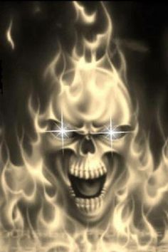 an image of a skull with fire on it's face and eyes in flames