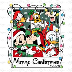 mickey mouse and friends merry christmas card with santa clause, donald duck, goofy duck and pluto