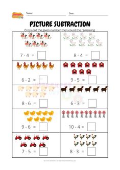 the subtraction worksheet for children to learn how to count numbers in order to