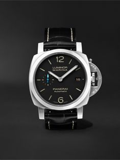 Shop PANERAI Luminor Marina 42mm Automatic Stainless Steel and Alligator Watch, Ref. No. PAM01392, Explore the latest in-season PANERAI collection today on MR PORTER White Gold Leather Watch With Polished Finish, Designer Watches With Polished Finish, Designer Watches With Polished Finish And Round Dial, Designer Leather Watches With Polished Finish, Designer Black Watch With Polished Finish, Luminor Watches, Panerai Luminor Marina, Luminor Marina, Panerai Watches