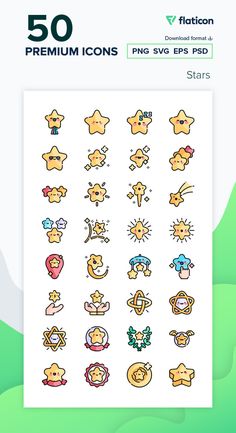 the sticker sheet is filled with various icons and symbols for different items, including stars