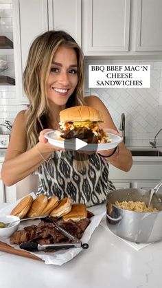 3.5K views · 311 reactions | BBQ BBEF MAC ‘N CHEESE SANDWICHES 🥩🧀🥪 are a family favorite! The beef is slow cooked in a crockpot & so comes out so tender and juicy.  Perfect for weeknight meals, pitch ins, or having a hot meal ready for you after a day out on the boat or at the beach! 

INGREDIENTS:

2.5 lbs chuck roast
2 tbsp yellow mustard
1 tsp onion powder
1 tsp garlic powder
1 tsp chili powder
1 tsp salt
1/2 tsp pepper
1/4 tsp smoked paprika
1/2 bottle bbq sauce + more for topping sandwich with
Mac n Cheese, use boxed or your fav recipe 
Pickle slices
Hamburger buns

Add chuck roast to a slow cooker.  Spread mustard evenly over the beef and sprinkle all the seasonings on top.  Pour BBQ over the beef, cover and cook on low for 7-8 hours or until beef is tender & reaches 195 degree F. Beef Mac N Cheese, Pickle Slices, Hamburger Buns, Chuck Roast, Pickling Recipes, Cheese Sandwiches, Ready Meal, Slow Cooked, Mac N Cheese