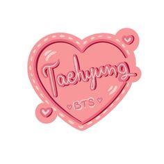 a pink heart with the words taehyng bts written in cursive writing