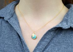 "This beautiful turquoise necklace would be a perfect gift for a wedding, birthday, anniversary, graduation or for any occasion. Please click here to view the matching earrings: https://www.etsy.com/listing/736686652/turquoise-earrings-december-birthstone?ga_search_query=turquoise&ref=shop_items_search_1&pro=1&frs=1 The gold, silver or rose gold plated (shown in last two images) turquoise pendant is made of glass and is a gorgeous blue/green shade. It measures approximately 12.5x 16 Turquoise Teardrop Pendant Jewelry As Gift, Turquoise Teardrop Pendant Necklace For Gifting, Turquoise Pendant Charm Necklace As Gift, Turquoise Round Pendant Necklace For Anniversary, Turquoise Birthstone Necklace For Anniversary, Elegant Turquoise Charm Necklace For Gift, Personalized Turquoise Necklace For Gift, Gold Teardrop Turquoise Necklace Gift, Gold Turquoise Teardrop Necklace For Gift