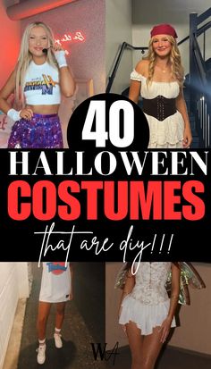 two girls dressed up in halloween costumes with the words 40 halloween costumes that are diy