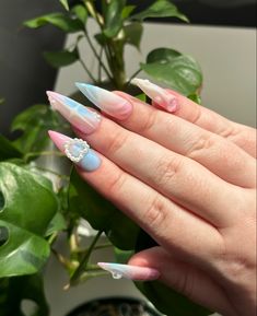 3d Heart, Pastel Nails, Stiletto Nails, Nail File, Blue Nails