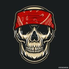 a skull with a bandana on its head