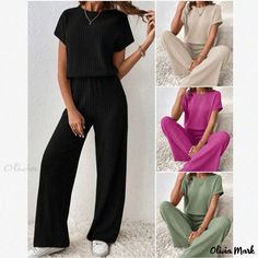 Olivia Mark - Elegant Outfit Set Featuring Long Sleeve and Pants Casual Workwear Trousers Set, Casual Workwear Sets With Trousers, Casual Stretch Pant Set, Casual Loungewear Trousers Set, Casual Loungewear Sets With Trousers, Casual Sets With Relaxed Fit Trousers, White Lingerie, Outfit Set, Elegant Outfit